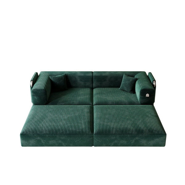 English Elm 5-in-1 Convertible Floor Sofa with Cloud Corduroy Upholstery for Studio Living Green W1825P361001