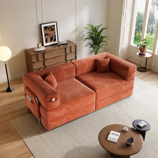 English Elm 5-in-1 Convertible Floor Sofa with Cloud Corduroy Upholstery for Studio Living Orange W1825P361003