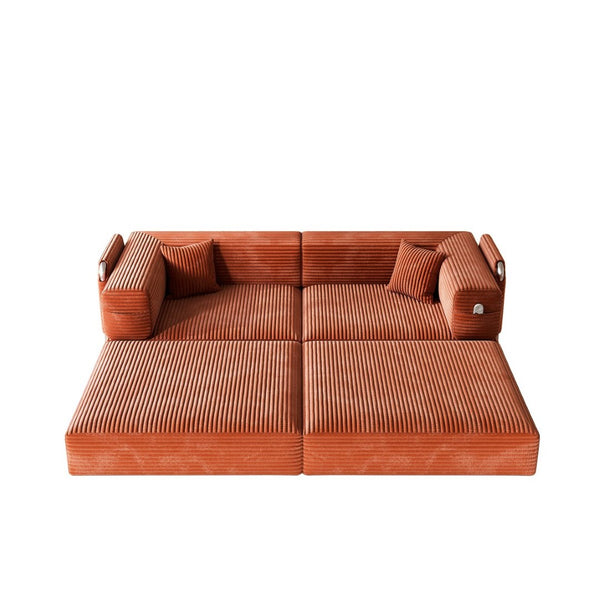 English Elm 5-in-1 Convertible Floor Sofa with Cloud Corduroy Upholstery for Studio Living Orange W1825P361003