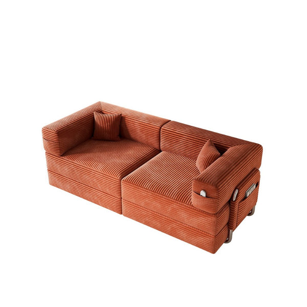 English Elm 5-in-1 Convertible Floor Sofa with Cloud Corduroy Upholstery for Studio Living Orange W1825P361003