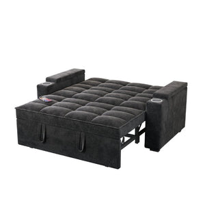 English Elm 65 Inch Chenille Velvet Convertible Sofa Bed with Swivel Tray and Built-In Charging Ports W1825P452787