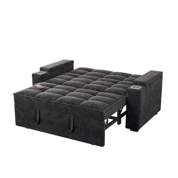 English Elm 65 Inch Chenille Velvet Convertible Sofa Bed with Swivel Tray and Built-In Charging Ports W1825P452787