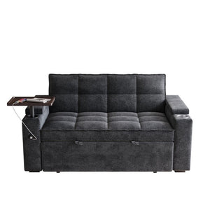 English Elm 65 Inch Chenille Velvet Convertible Sofa Bed with Swivel Tray and Built-In Charging Ports W1825P452787