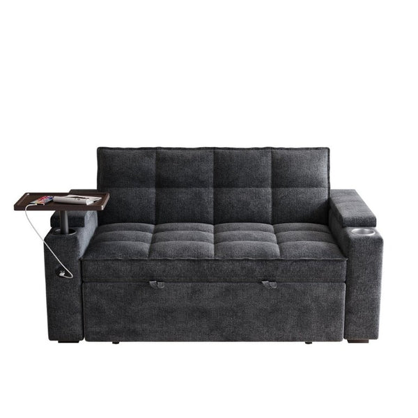 English Elm 65 Inch Chenille Velvet Convertible Sofa Bed with Swivel Tray and Built-In Charging Ports W1825P452787