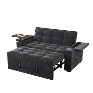 English Elm 65 Inch Chenille Velvet Convertible Sofa Bed with Swivel Tray and Built-In Charging Ports W1825P452787