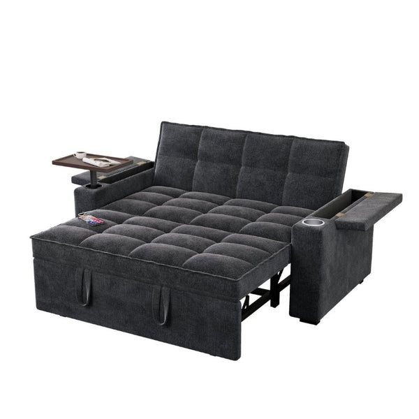 English Elm 65 Inch Chenille Velvet Convertible Sofa Bed with Swivel Tray and Built-In Charging Ports W1825P452787