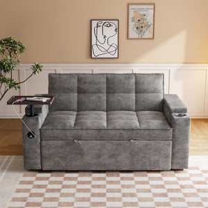English Elm 65 Inch Convertible Chenille Velvet Sleeper Sofa with Swivel Table and USB Charging Ports W1825P502497