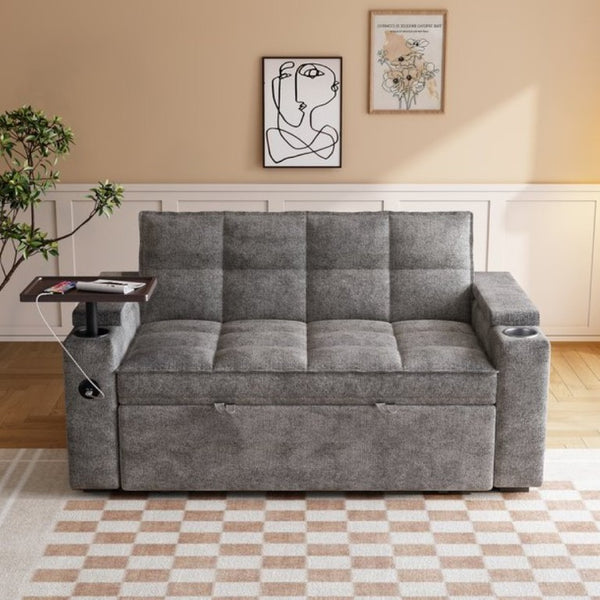 English Elm 65 Inch Convertible Chenille Velvet Sleeper Sofa with Swivel Table and USB Charging Ports W1825P502497