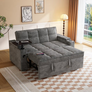 English Elm 65 Inch Convertible Chenille Velvet Sleeper Sofa with Swivel Table and USB Charging Ports W1825P502497