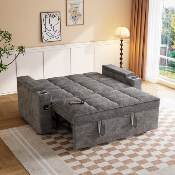 English Elm 65 Inch Convertible Chenille Velvet Sleeper Sofa with Swivel Table and USB Charging Ports W1825P502497