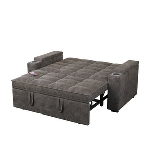 English Elm 65 Inch Convertible Chenille Velvet Sleeper Sofa with Swivel Table and USB Charging Ports W1825P502497