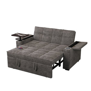 English Elm 65 Inch Convertible Chenille Velvet Sleeper Sofa with Swivel Table and USB Charging Ports W1825P502497