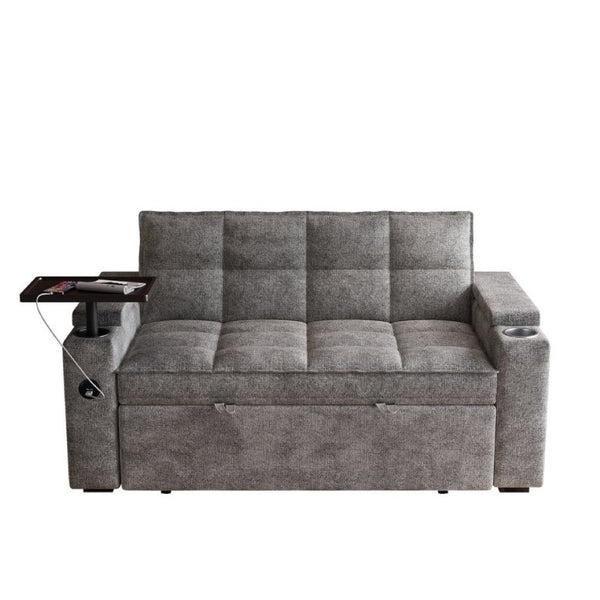 English Elm 65 Inch Convertible Chenille Velvet Sleeper Sofa with Swivel Table and USB Charging Ports W1825P502497