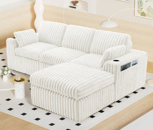 English Elm L Shaped Corduroy Sectional Sleeper Sofa Modular Space Saving Couch for Any Room Beige W1825S00038