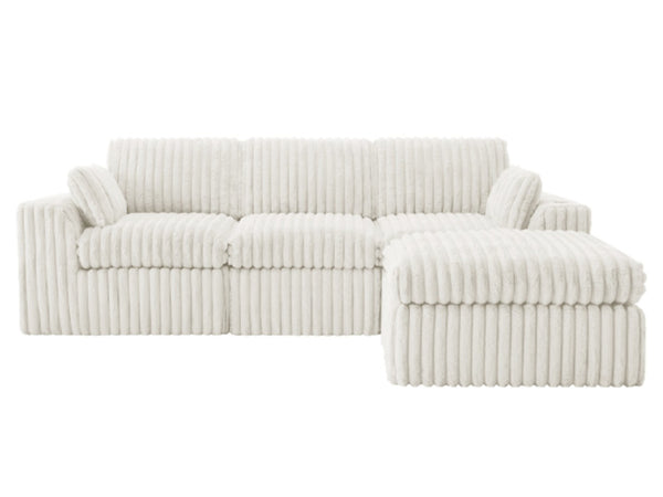 English Elm L Shaped Corduroy Sectional Sleeper Sofa Modular Space Saving Couch for Any Room Beige W1825S00038