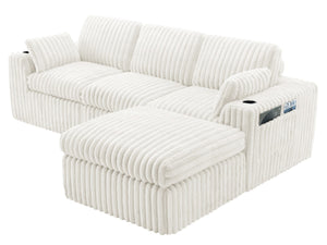 English Elm L Shaped Corduroy Sectional Sleeper Sofa Modular Space Saving Couch for Any Room Beige W1825S00038