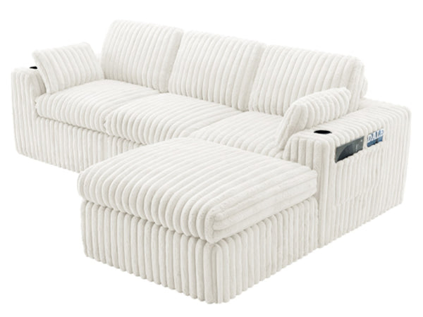 English Elm L Shaped Corduroy Sectional Sleeper Sofa Modular Space Saving Couch for Any Room Beige W1825S00038