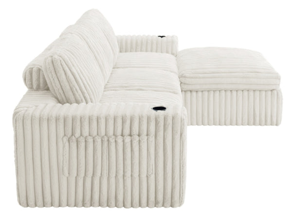 English Elm L Shaped Corduroy Sectional Sleeper Sofa Modular Space Saving Couch for Any Room Beige W1825S00038