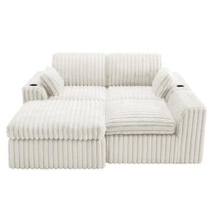 English Elm L Shaped Corduroy Sectional Sleeper Sofa Modular Space Saving Couch for Any Room Beige W1825S00038