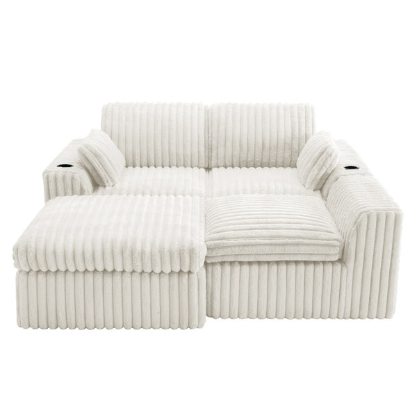 English Elm L Shaped Corduroy Sectional Sleeper Sofa Modular Space Saving Couch for Any Room Beige W1825S00038