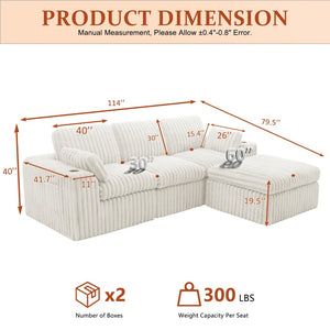 English Elm L Shaped Corduroy Sectional Sleeper Sofa Modular Space Saving Couch for Any Room Beige W1825S00038