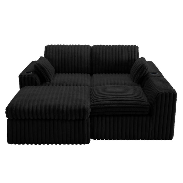 English Elm L Shaped Corduroy Sectional Sleeper Sofa Modular Space Saving Couch for Any Room Black W1825S00039