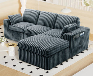 English Elm L Shaped Corduroy Sectional Sleeper Sofa Modular Space Saving Couch for Any Room Gray W1825S00040