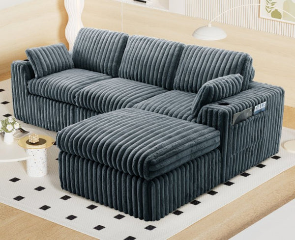 English Elm L Shaped Corduroy Sectional Sleeper Sofa Modular Space Saving Couch for Any Room Gray W1825S00040