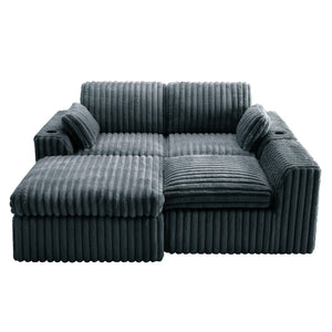English Elm L Shaped Corduroy Sectional Sleeper Sofa Modular Space Saving Couch for Any Room Gray W1825S00040
