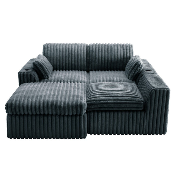 English Elm L Shaped Corduroy Sectional Sleeper Sofa Modular Space Saving Couch for Any Room Gray W1825S00040