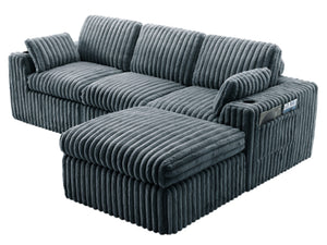 English Elm L Shaped Corduroy Sectional Sleeper Sofa Modular Space Saving Couch for Any Room Gray W1825S00040
