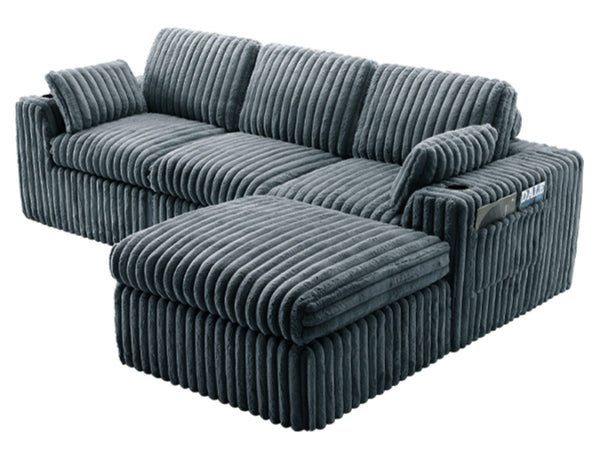 English Elm L Shaped Corduroy Sectional Sleeper Sofa Modular Space Saving Couch for Any Room Gray W1825S00040