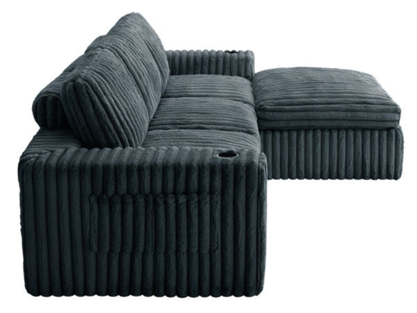 English Elm L Shaped Corduroy Sectional Sleeper Sofa Modular Space Saving Couch for Any Room Gray W1825S00040