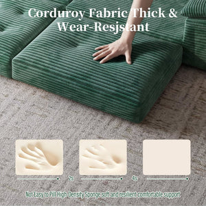 English Elm L Shaped Corduroy Sectional Modular Sofa with Chaise Cloud Cushions for Apartment Living Green W1825S00044