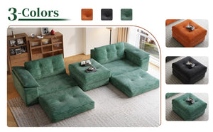 English Elm L Shaped Corduroy Sectional Modular Sofa with Chaise Cloud Cushions for Apartment Living Green W1825S00044