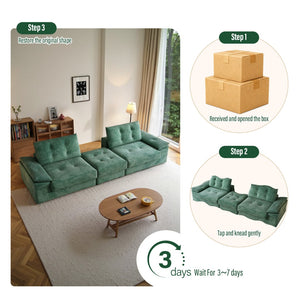 English Elm L Shaped Corduroy Sectional Modular Sofa with Chaise Cloud Cushions for Apartment Living Green W1825S00044