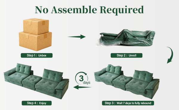English Elm L Shaped Corduroy Sectional Modular Sofa with Chaise Cloud Cushions for Apartment Living Green W1825S00044