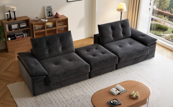 English Elm L Shaped Corduroy Sectional Modular Sofa with Chaise Cloud Cushions for Apartment Living W1825S00045