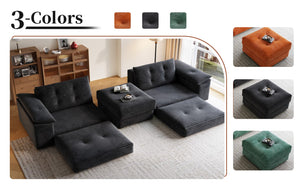 English Elm L Shaped Corduroy Sectional Modular Sofa with Chaise Cloud Cushions for Apartment Living W1825S00045