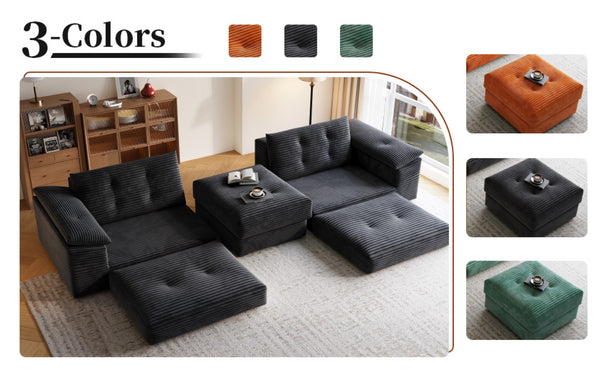 English Elm L Shaped Corduroy Sectional Modular Sofa with Chaise Cloud Cushions for Apartment Living W1825S00045