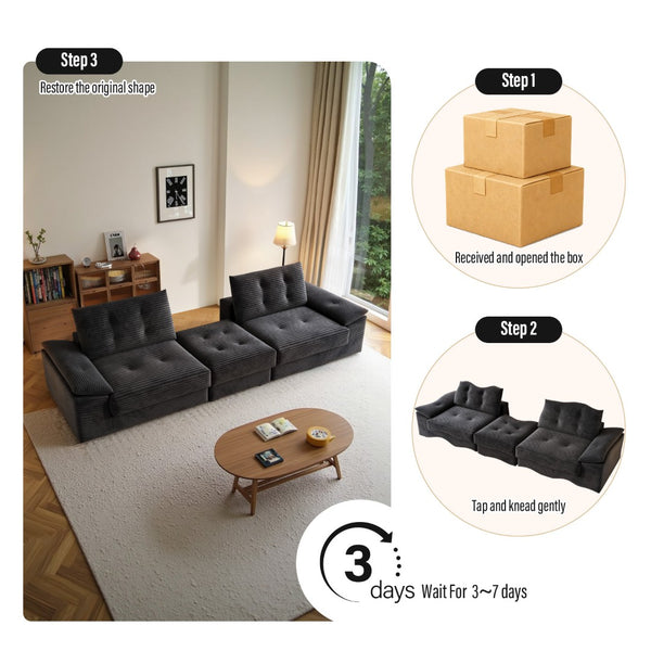 English Elm L Shaped Corduroy Sectional Modular Sofa with Chaise Cloud Cushions for Apartment Living W1825S00045