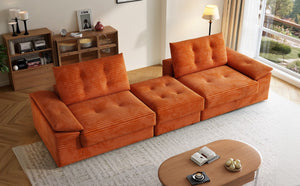 English Elm L Shaped Corduroy Sectional Modular Sofa with Chaise Cloud Cushions for Apartment Living Orange W1825S00046