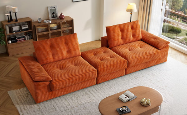 English Elm L Shaped Corduroy Sectional Modular Sofa with Chaise Cloud Cushions for Apartment Living Orange W1825S00046