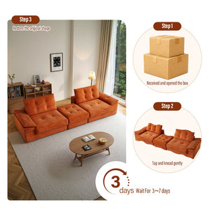 English Elm L Shaped Corduroy Sectional Modular Sofa with Chaise Cloud Cushions for Apartment Living Orange W1825S00046