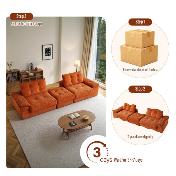 English Elm L Shaped Corduroy Sectional Modular Sofa with Chaise Cloud Cushions for Apartment Living Orange W1825S00046