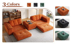 English Elm L Shaped Corduroy Sectional Modular Sofa with Chaise Cloud Cushions for Apartment Living Orange W1825S00046
