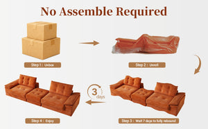 English Elm L Shaped Corduroy Sectional Modular Sofa with Chaise Cloud Cushions for Apartment Living Orange W1825S00046