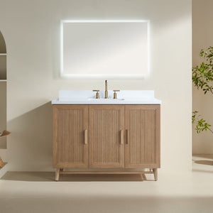 English Elm Fully Assembled 48 Inch Rubberwood Bathroom Vanity with Carrara Marble Top and Soft Close W1826P449924