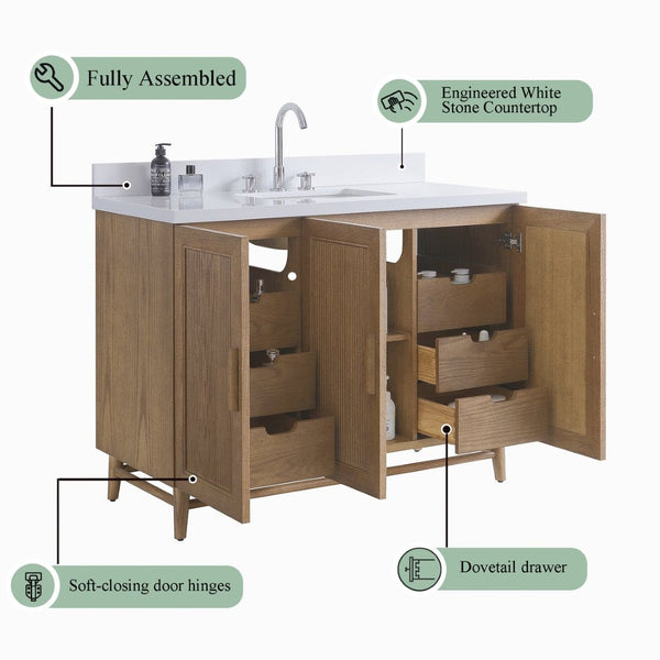 English Elm Fully Assembled 48 Inch Rubberwood Bathroom Vanity with Carrara Marble Top and Soft Close W1826P449924