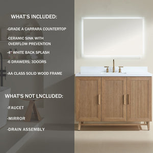 English Elm Fully Assembled 48 Inch Rubberwood Bathroom Vanity with Carrara Marble Top and Soft Close W1826P449924